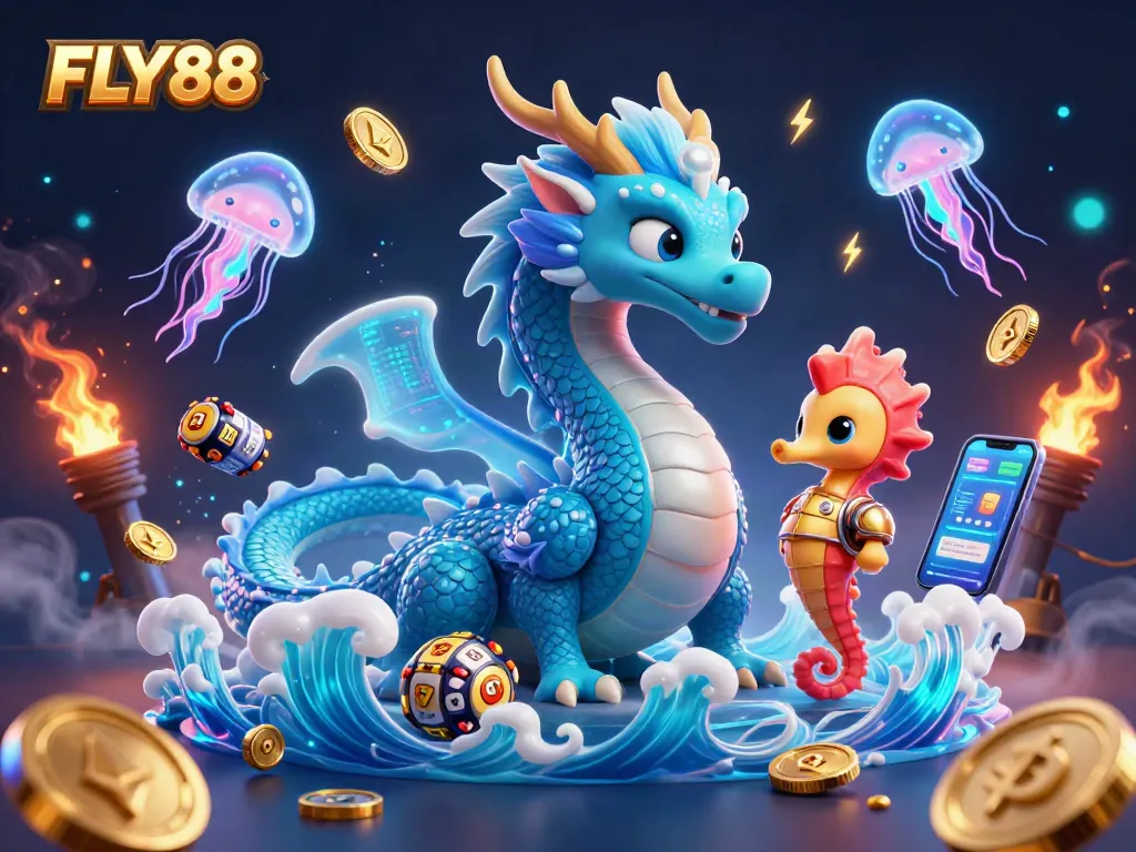 Engage in thrilling gameplay with FLY88's vibrant slots illustrated by enchanted sea creatures.