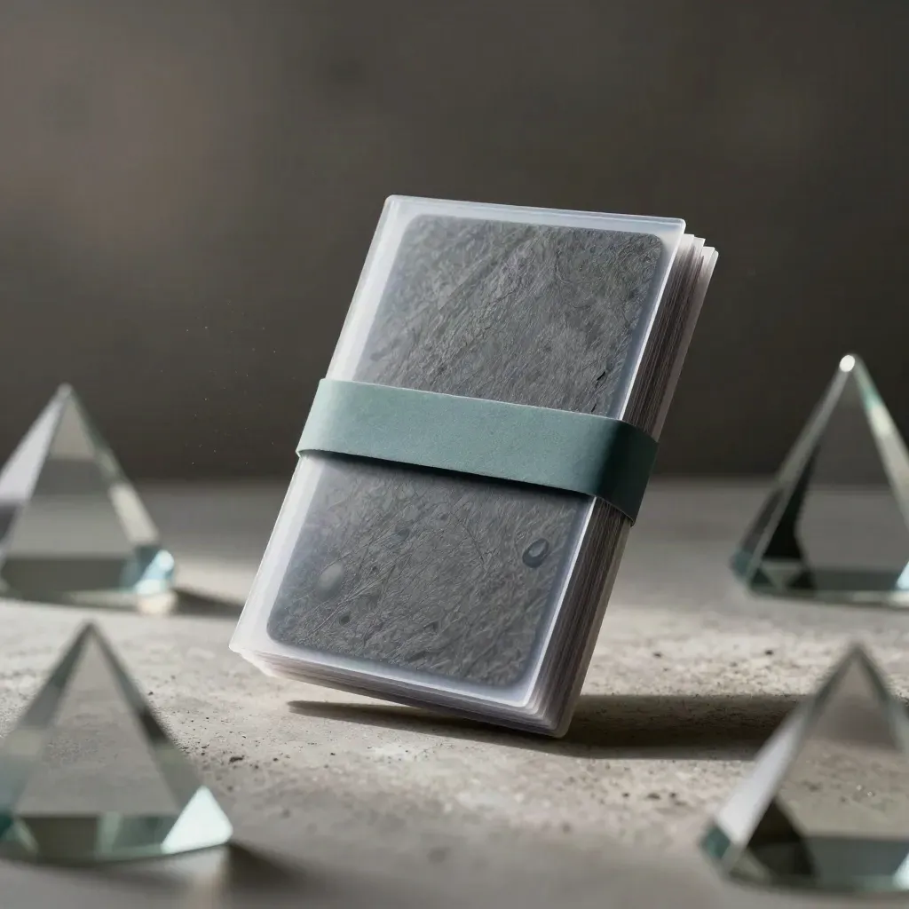 Competitor watch report pack with translucent sleeves, teal band and glass reflections on concrete.