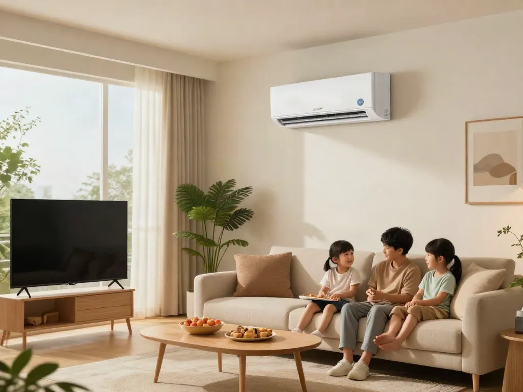 18k mini split cooling a modern family living room during movie night