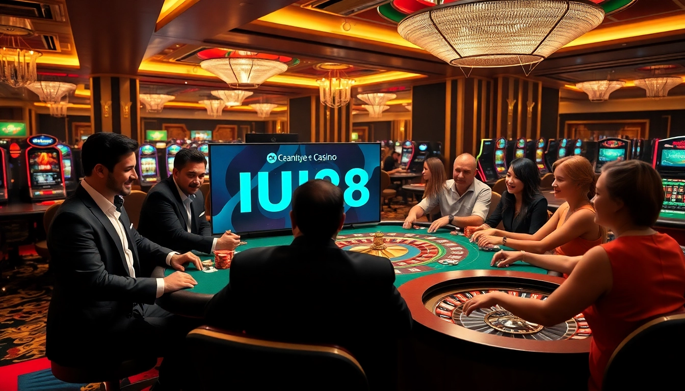 Players enjoying games at UU88 casino with vibrant tables and luxurious ambiance.