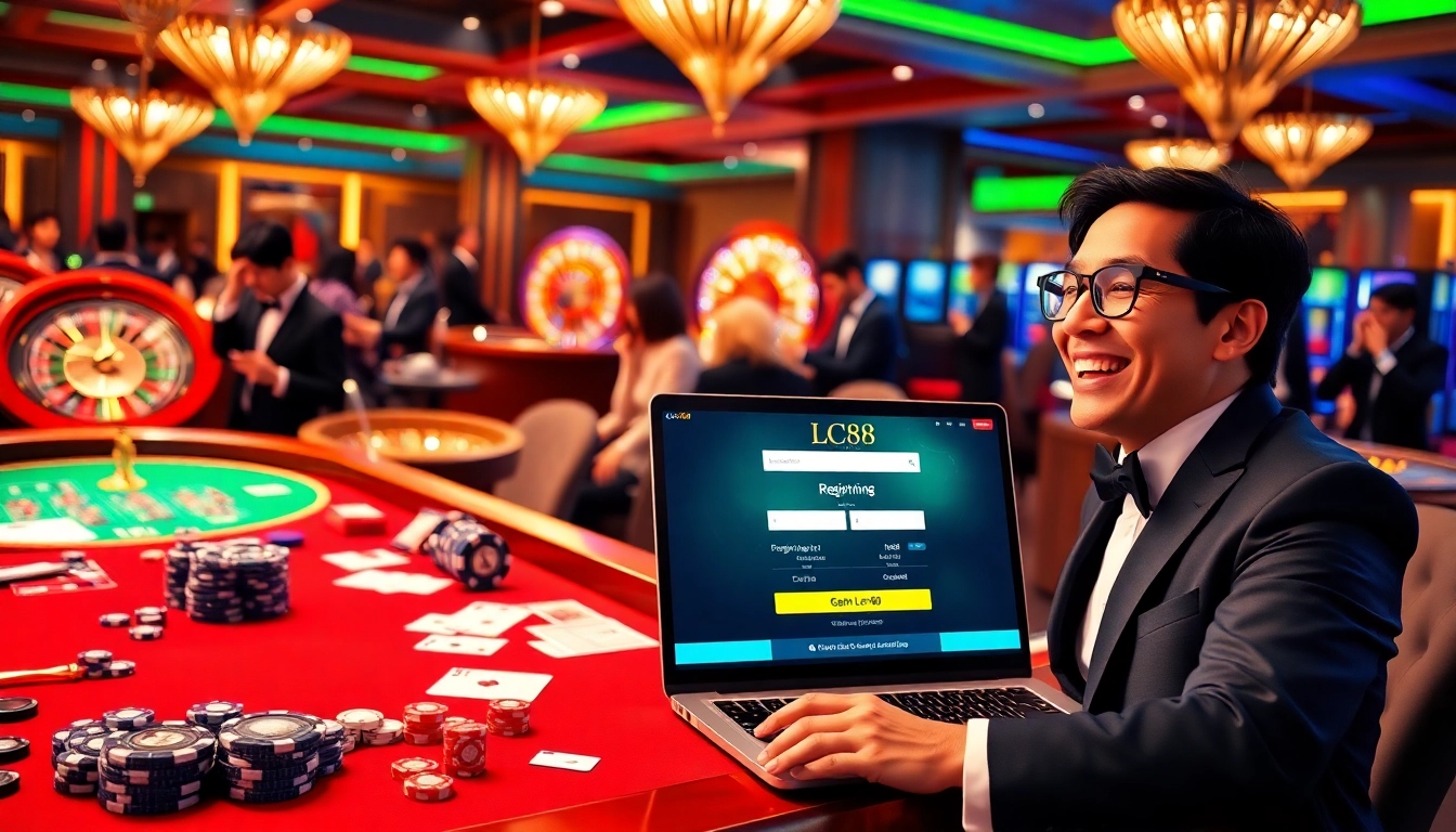 Experience the thrill of Đăng Ký LC88 with an engaging online casino interface and vibrant gaming atmosphere.