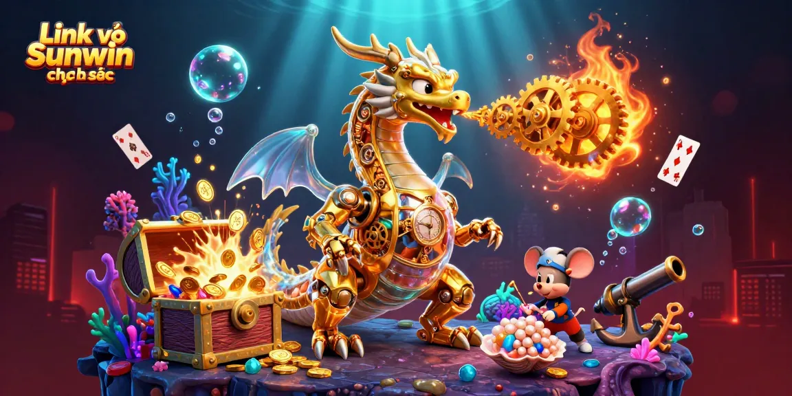 Experience adventure with the vibrant Link vào Sunwin chính thức illustration showcasing a golden dragon and treasures.