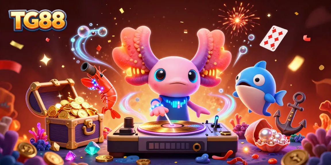 Experience thrilling gaming with TG88's vibrant underwater scene filled with fun characters and casino elements.
