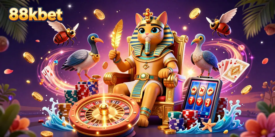 Experience the thrill of 88kbet with an engaging 3D casino illustration showcasing vibrant game elements.