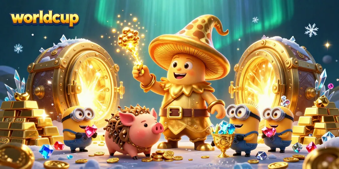 Experience the enchanting worldcup magic as a golden wizard transforms treasures in this vibrant casino scene.